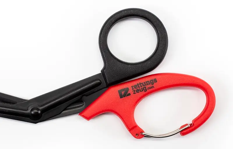 Kleiderschere mit Karabinergriff Griff mit praktischem Karabiner, Kleiderschere für den Rettungsdienst
